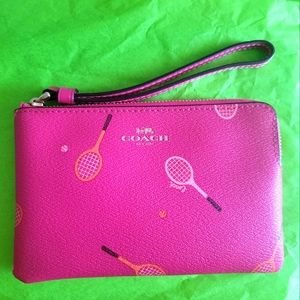 COACH Wristlet Pink Crossgrain Leather Tennis